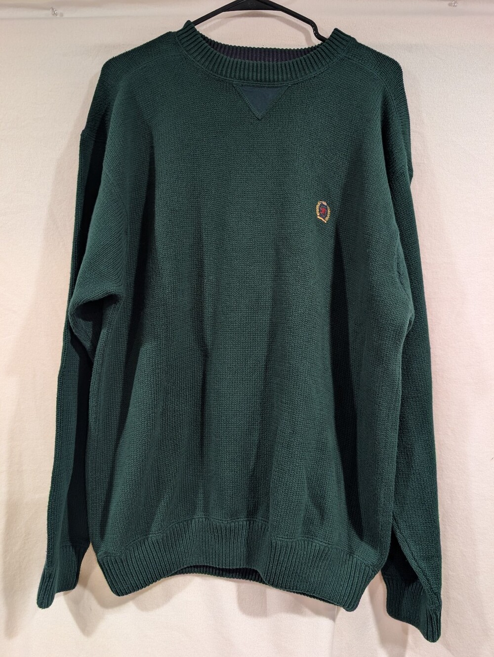 Tommy Hilfiger Vtg 90s Y2K Dark Green Crewneck Sweater Fall Vibes 100% Cotton XL